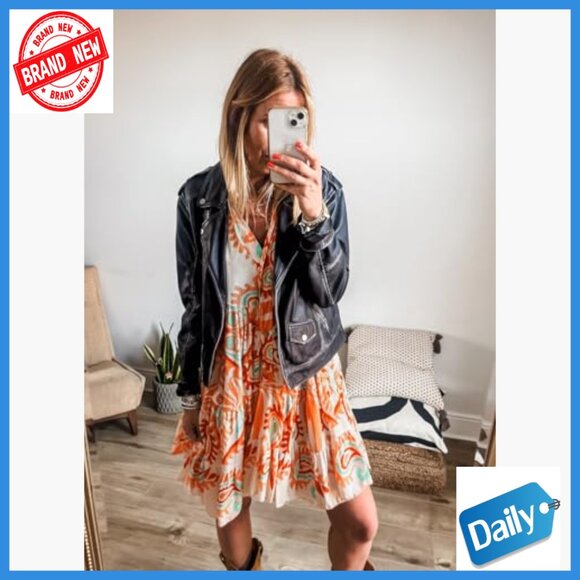 V-Neck 3/4 Sleeve Bohemian Tribal Print Flowy Mini Dress Casual Summer - Picture 3 of 7